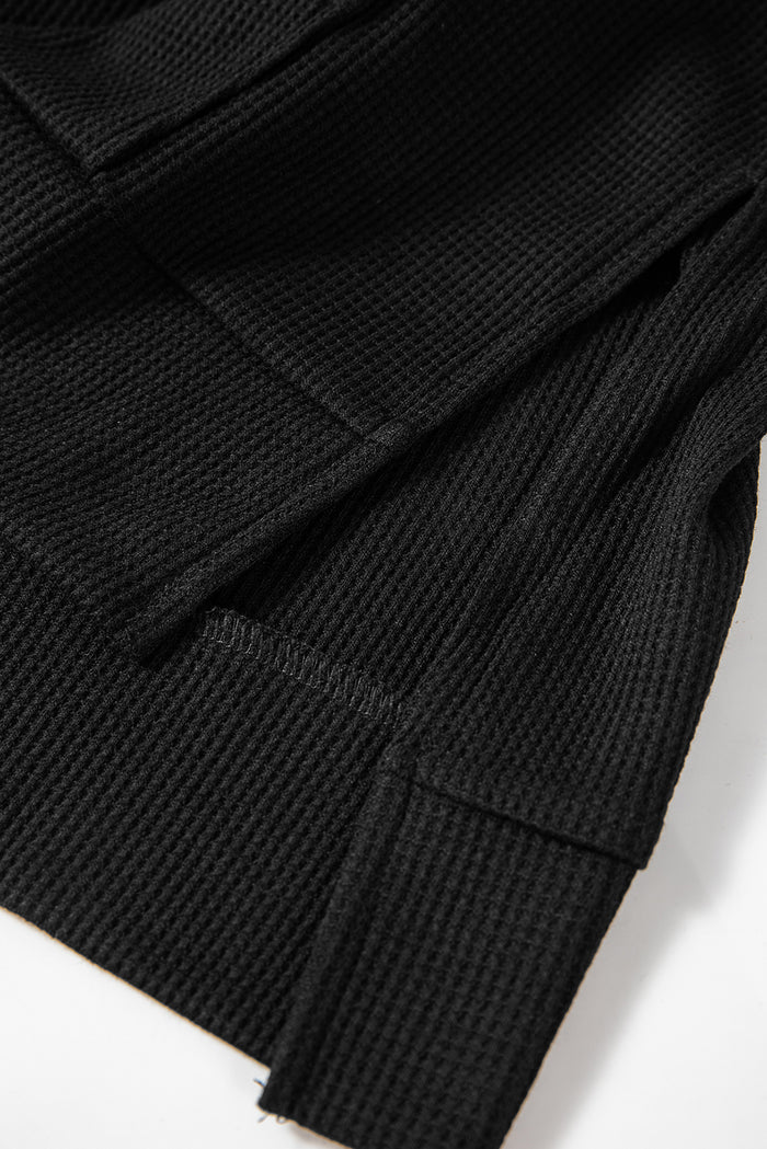 Sweat à capuche surdimensionné noir en tricot gaufré doublé de polaire