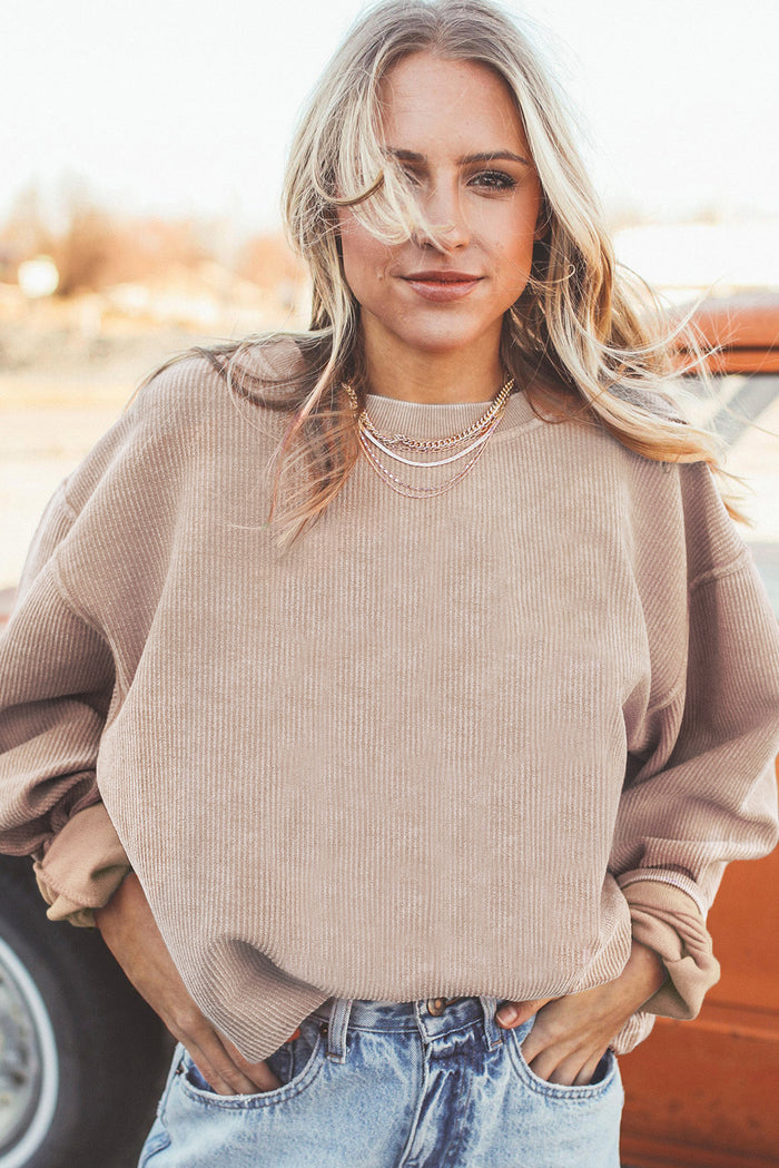 Sweat oversize en velours côtelé abricot