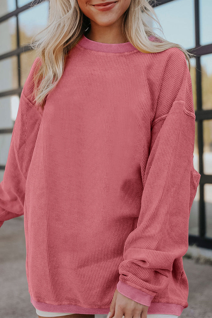 Sweat oversize en velours côtelé rose fraise
