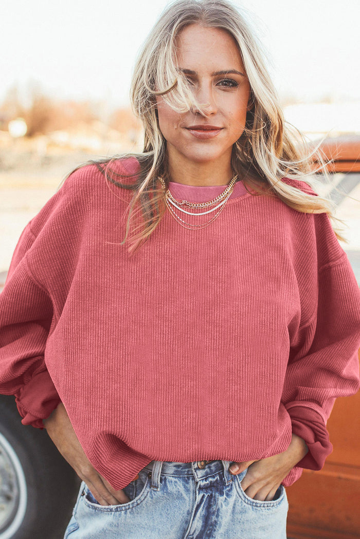Sweat oversize en velours côtelé rose fraise