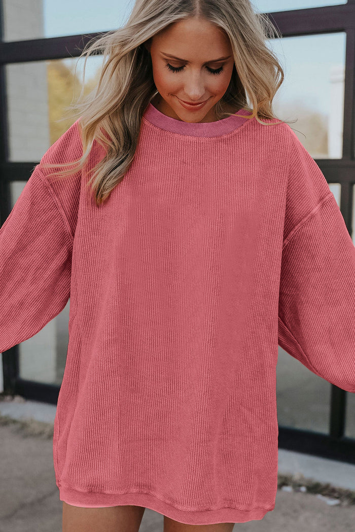 Sweat oversize en velours côtelé rose fraise