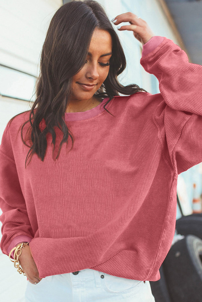 Sweat oversize en velours côtelé rose fraise