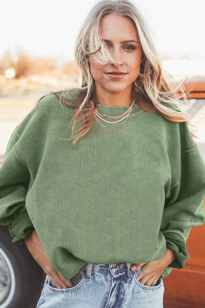 Sweat oversize en velours côtelé vert herbe