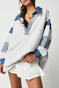 Sweat-shirt à col patchwork rayé *