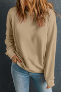 Sweat-shirt à col rond classique uni kaki