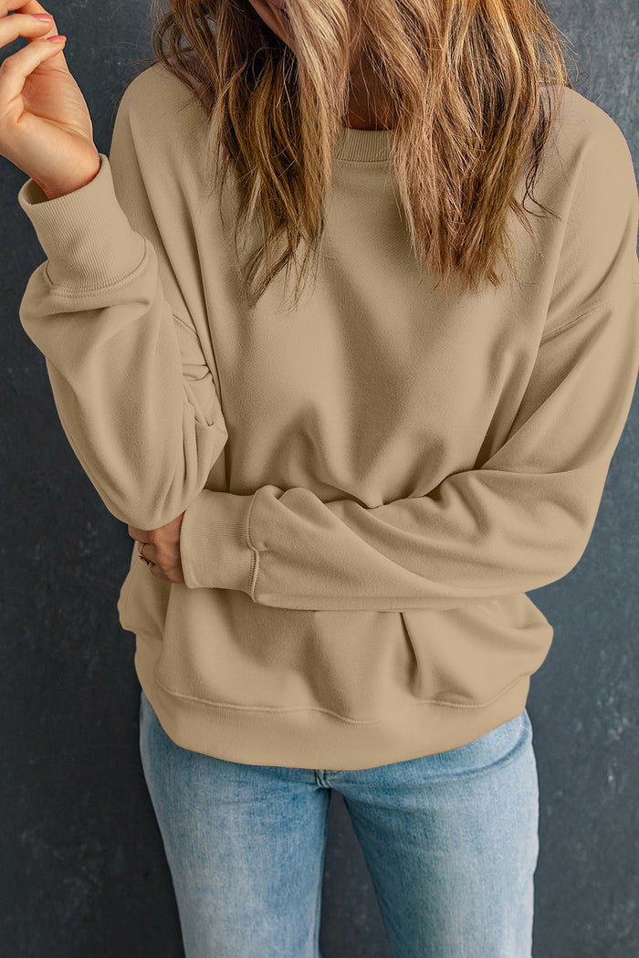 Sweat-shirt à col rond classique uni kaki