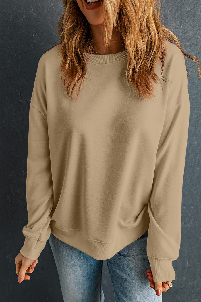 Sweat-shirt à col rond classique uni kaki