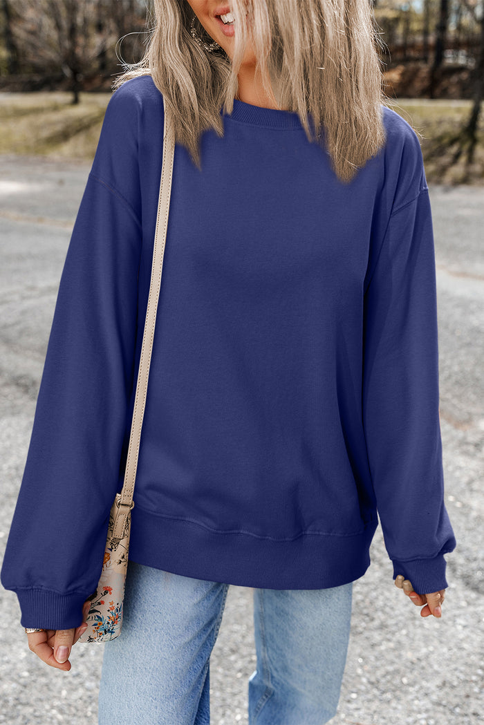 Sweat-shirt à col rond uni bleu marine à épaules tombantes