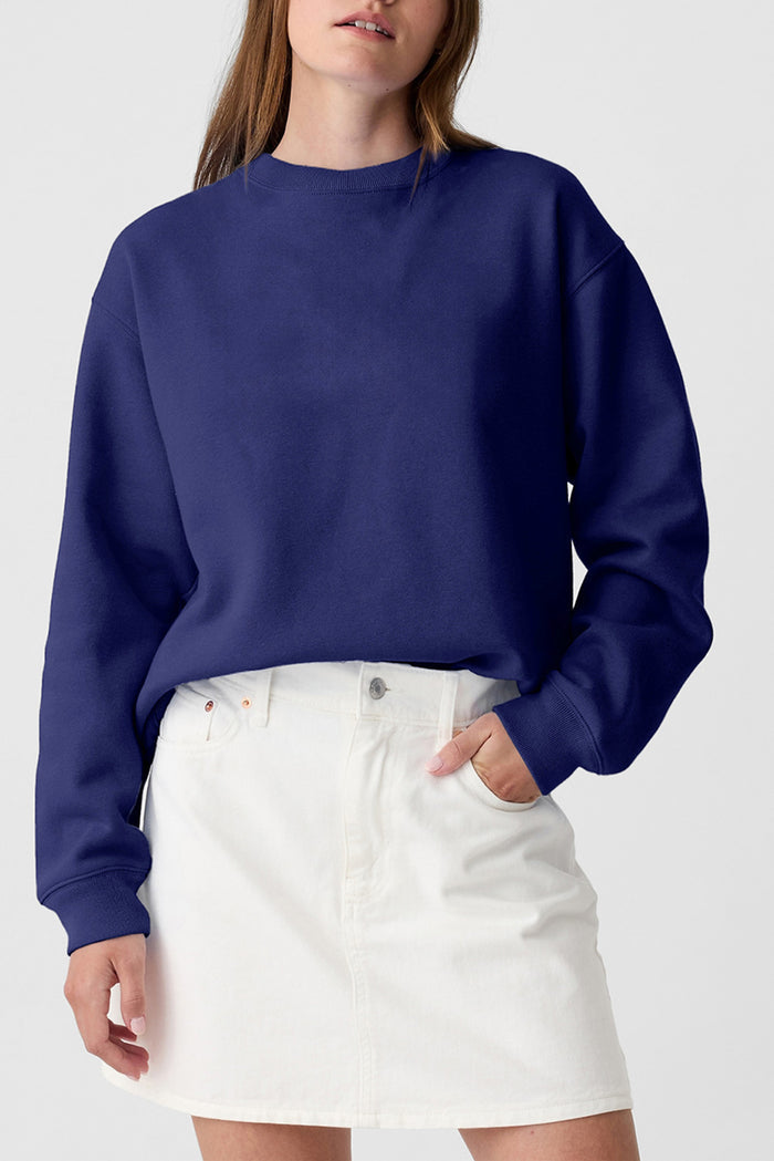 Sweat-shirt à col rond uni bleu marine à épaules tombantes