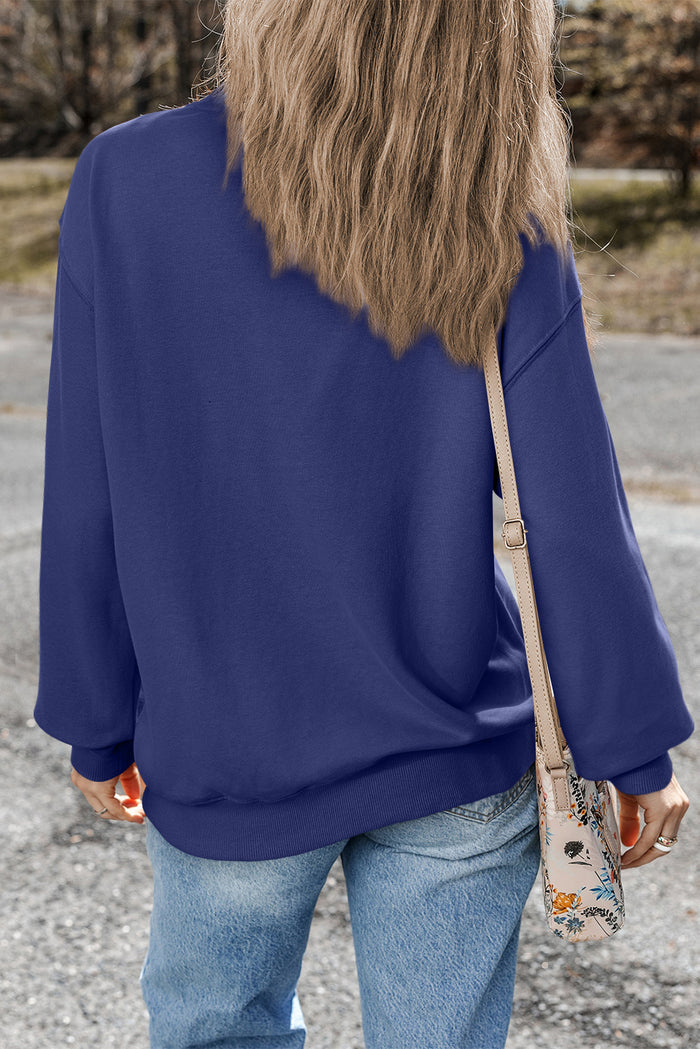 Sweat-shirt à col rond uni bleu marine à épaules tombantes