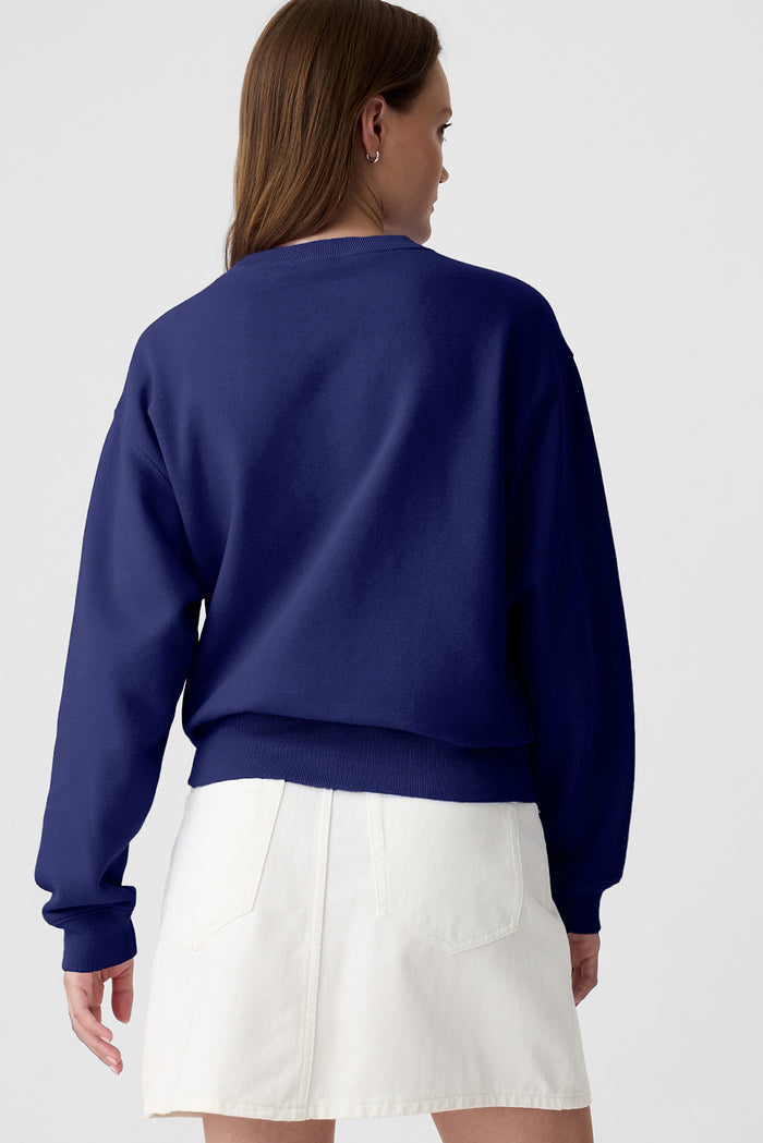 Sweat-shirt à col rond uni bleu marine à épaules tombantes