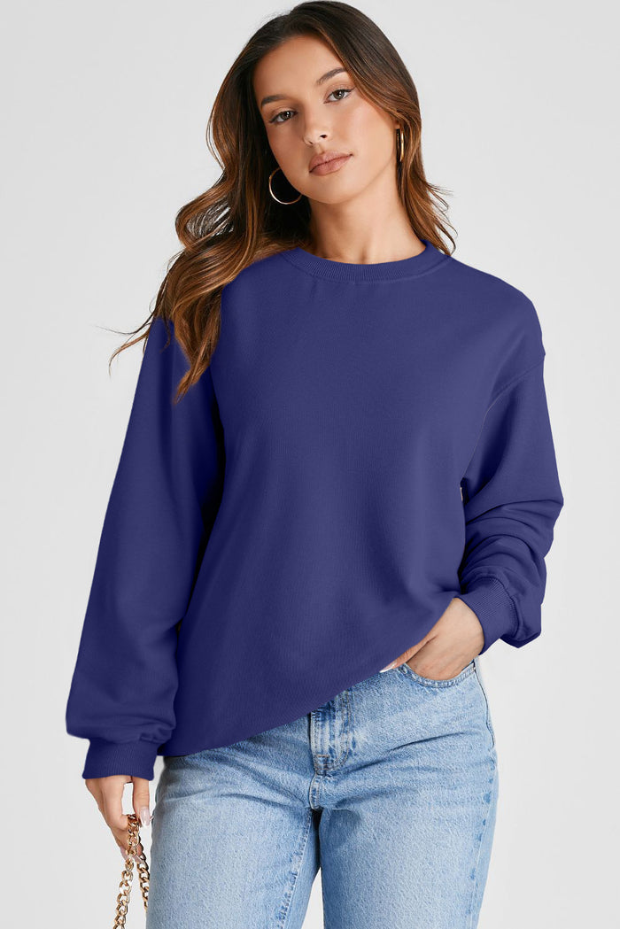 Sweat-shirt à col rond uni bleu marine à épaules tombantes
