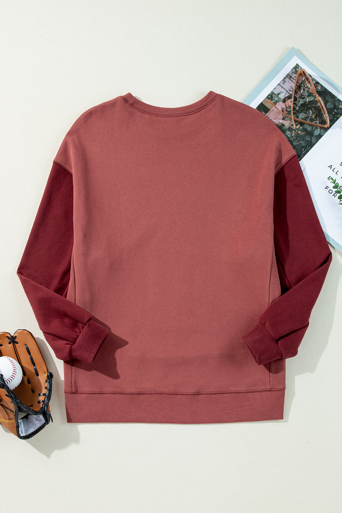 Sweat-shirt à épaules tombantes en patchwork bicolore rouge minéral