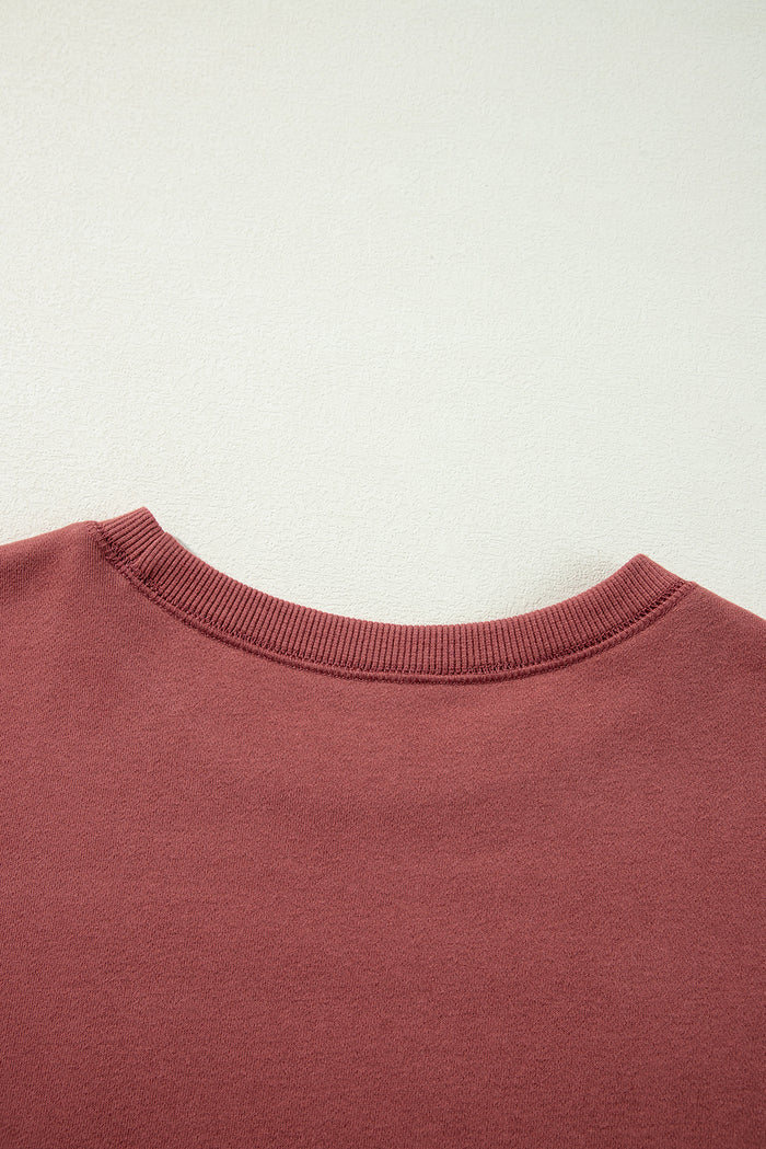 Sweat-shirt à épaules tombantes en patchwork bicolore rouge minéral