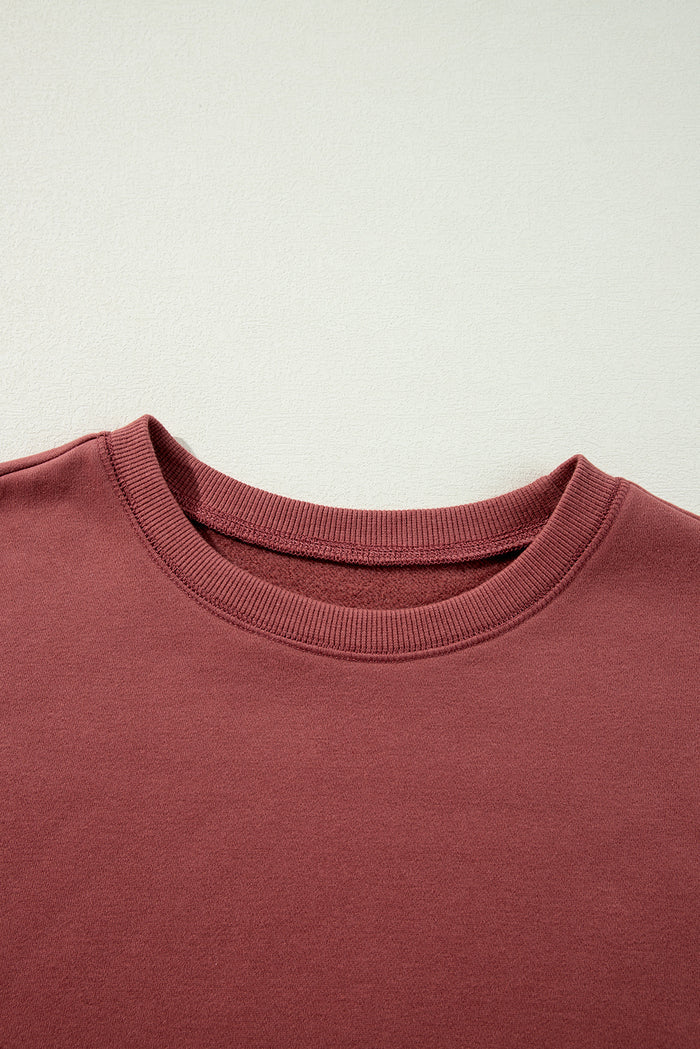 Sweat-shirt à épaules tombantes en patchwork bicolore rouge minéral