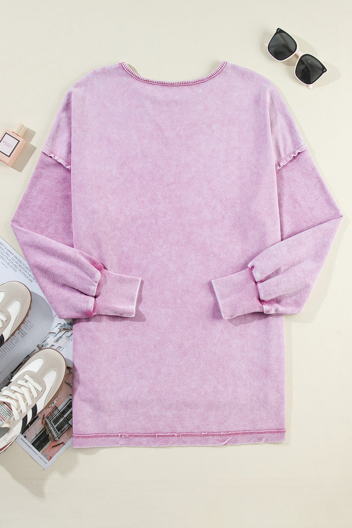 Sweat-shirt à épaules tombantes et délavé minéral Orchid Petal