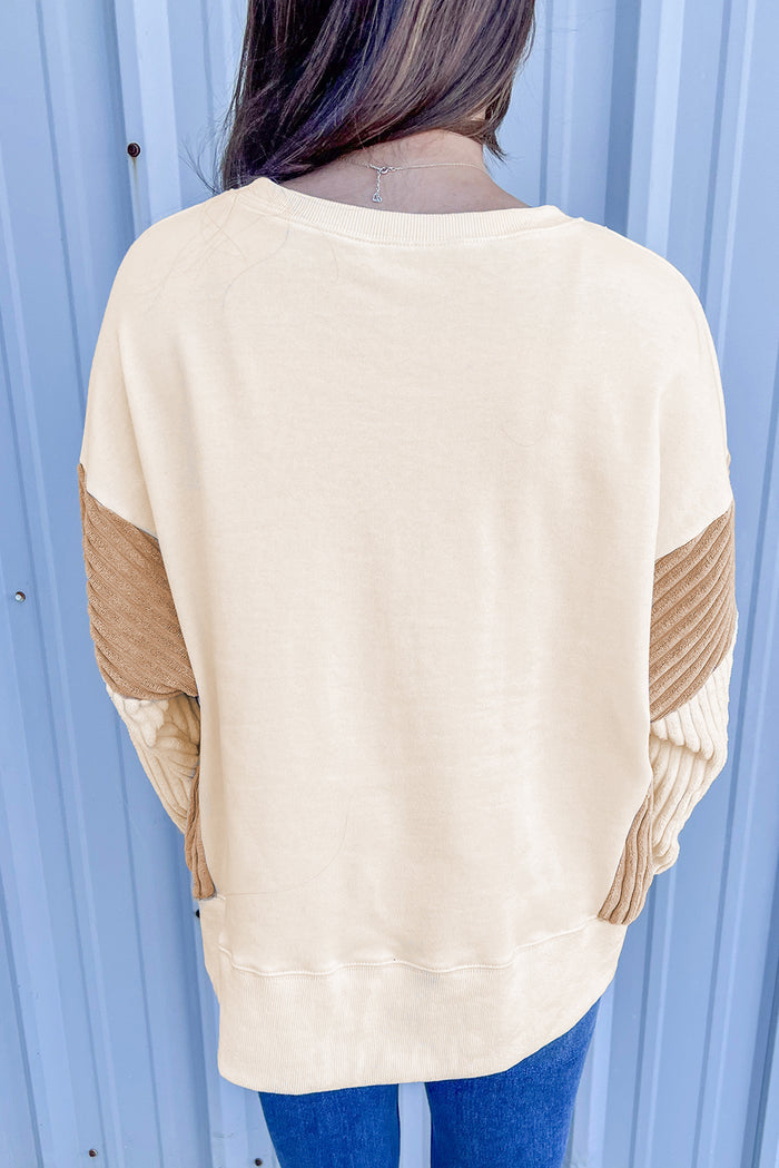 Sweat-shirt à manches longues et épaules tombantes en velours côtelé abricot
