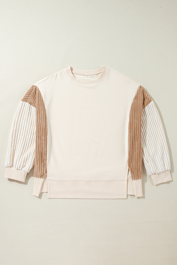 Sweat-shirt à manches longues et épaules tombantes en velours côtelé abricot