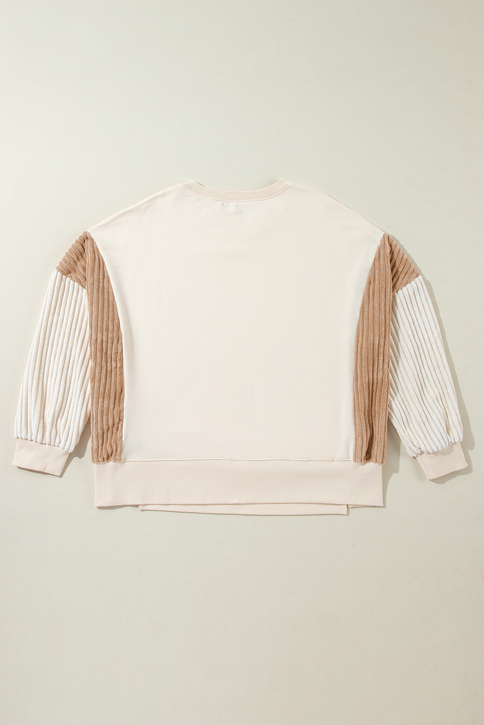 Sweat-shirt à manches longues et épaules tombantes en velours côtelé abricot