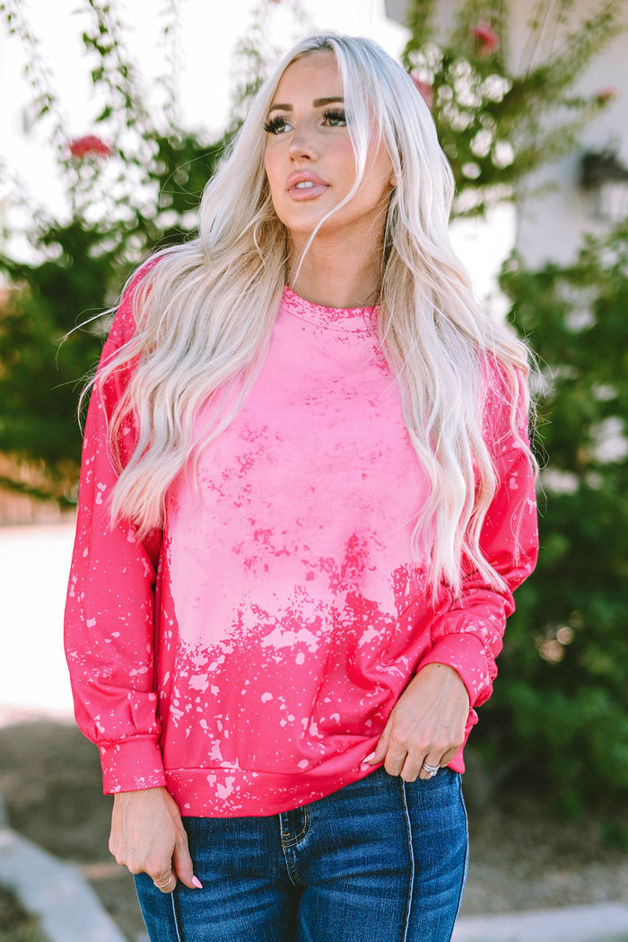 Sweat-shirt à manches longues et tie-dye rose