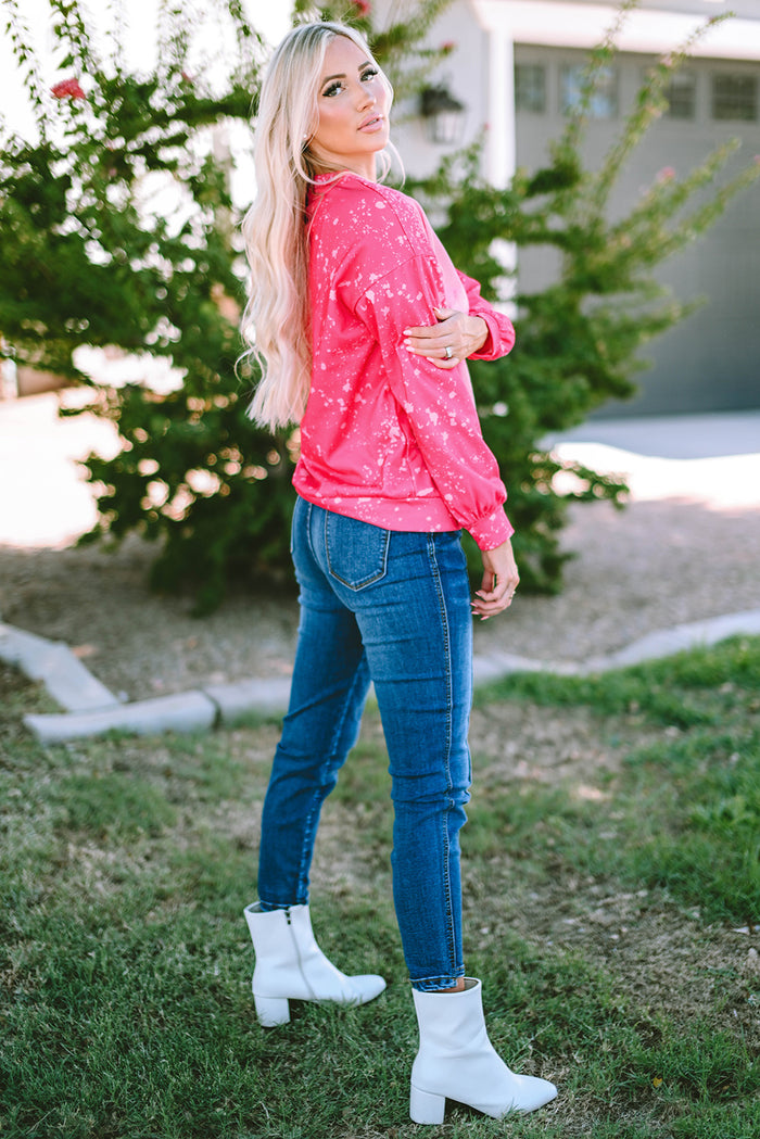 Sweat-shirt à manches longues et tie-dye rose