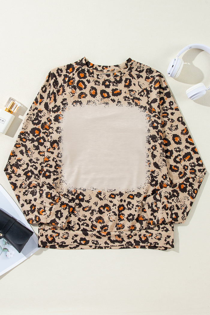 Sweat-shirt à manches raglan blanchi léopard marron