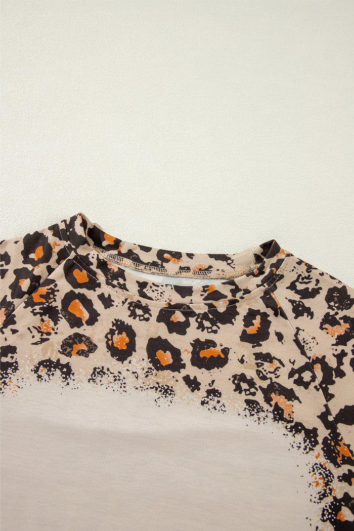 Sweat-shirt à manches raglan blanchi léopard marron