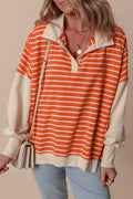Sweat-shirt à rayures orange et blocs de couleur, coupe ample, col et épaules tombantes