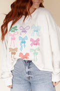 Sweat-shirt ample blanc à motif de nœud papillon et épaules tombantes