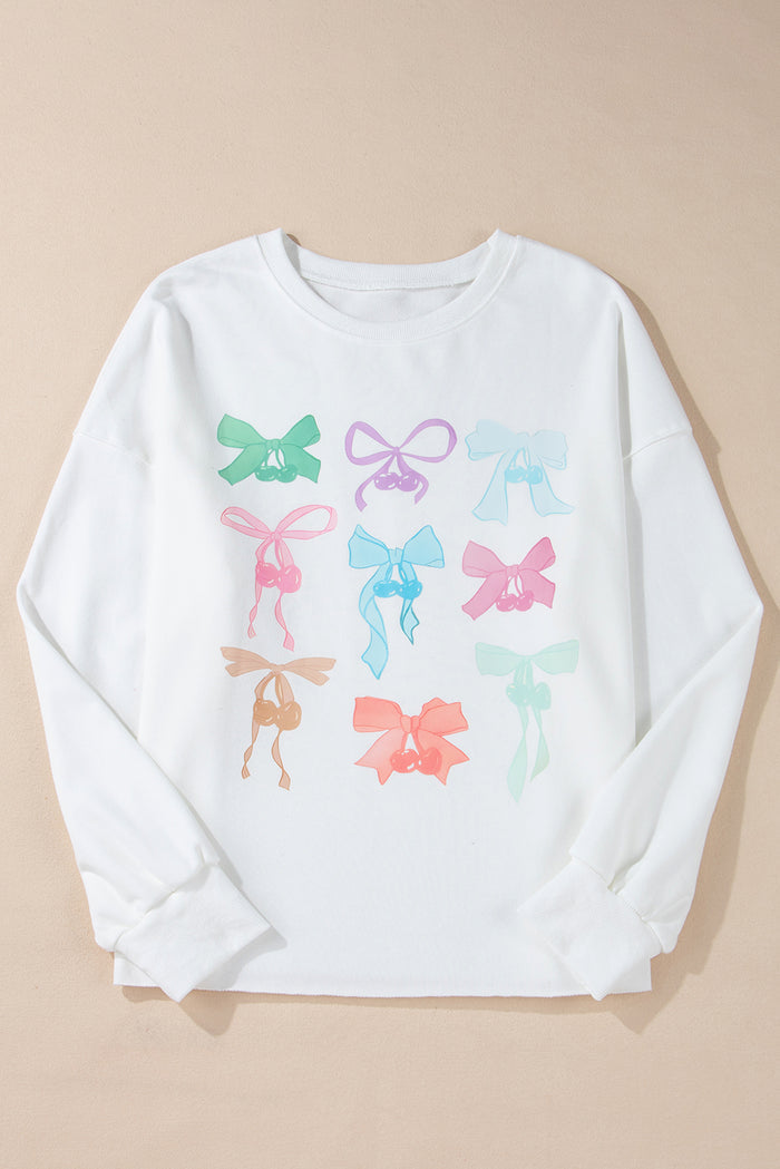 Sweat-shirt ample blanc à motif de nœud papillon et épaules tombantes