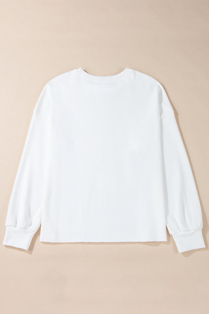 Sweat-shirt ample blanc à motif de nœud papillon et épaules tombantes