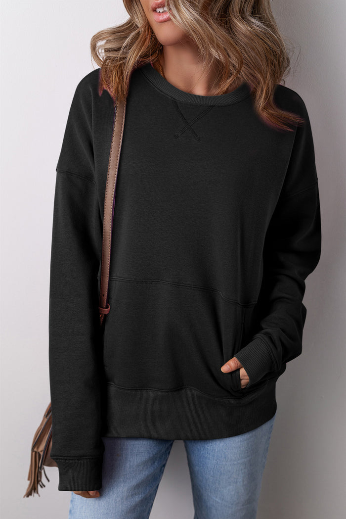 Sweat-shirt ample noir avec poches *