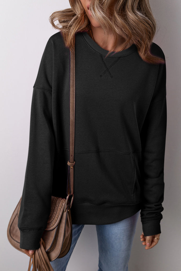 Sweat-shirt ample noir avec poches *