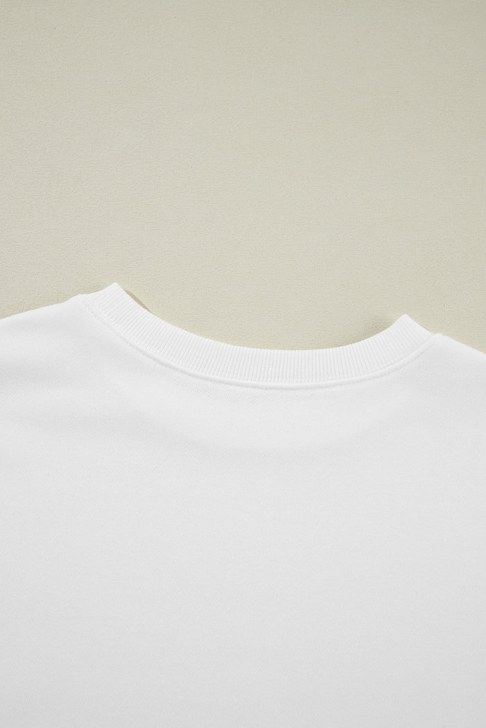 Sweat-shirt beige uni classique à col rond