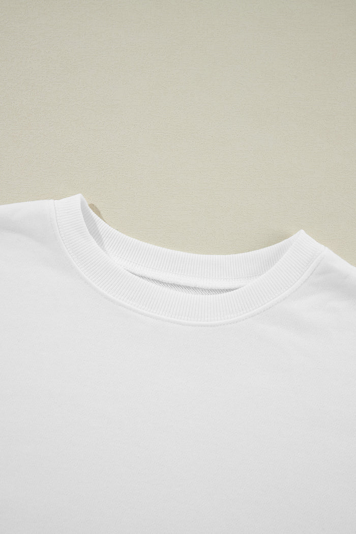 Sweat-shirt beige uni classique à col rond