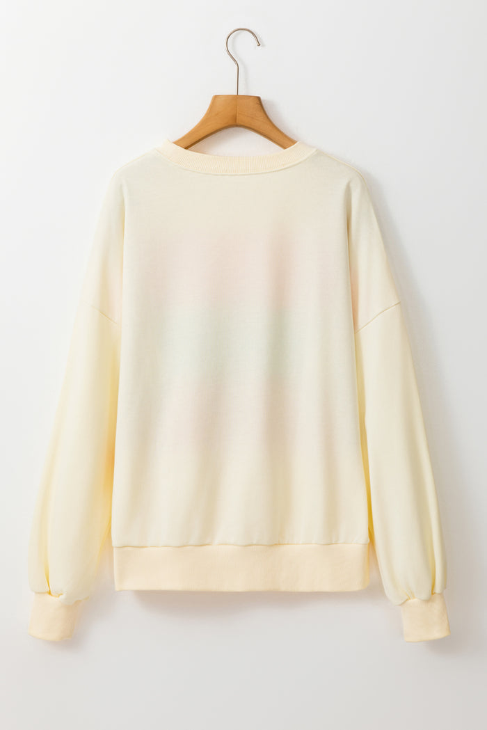 Sweat-shirt blanc à col rond et épaules tombantes en patchwork color block