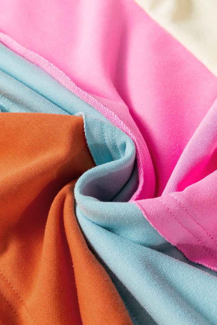 Sweat-shirt blanc à col rond et épaules tombantes en patchwork color block
