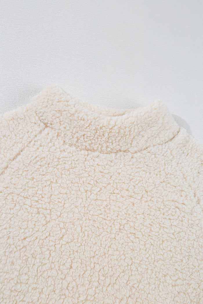 Sweat-shirt blanc en molleton uni à col haut et épaules tombantes