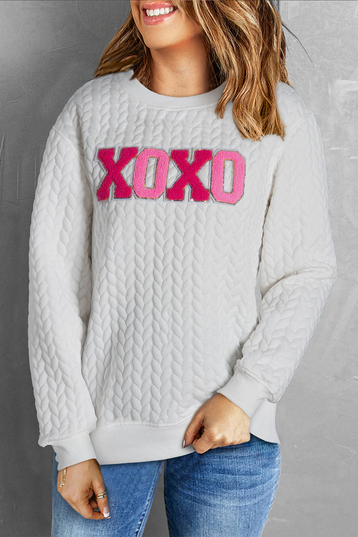 Sweat-shirt blanc en tricot torsadé à paillettes XOXO en chenille