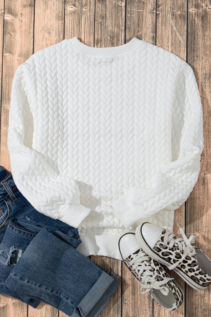 Sweat-shirt blanc en tricot torsadé à paillettes XOXO en chenille