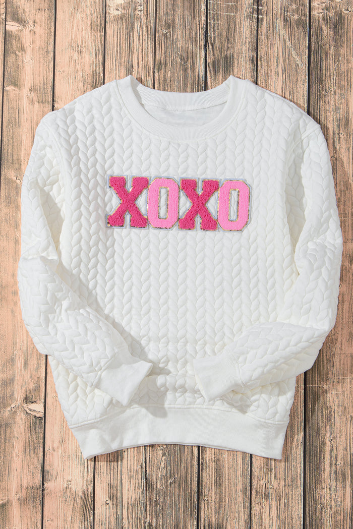 Sweat-shirt blanc en tricot torsadé à paillettes XOXO en chenille