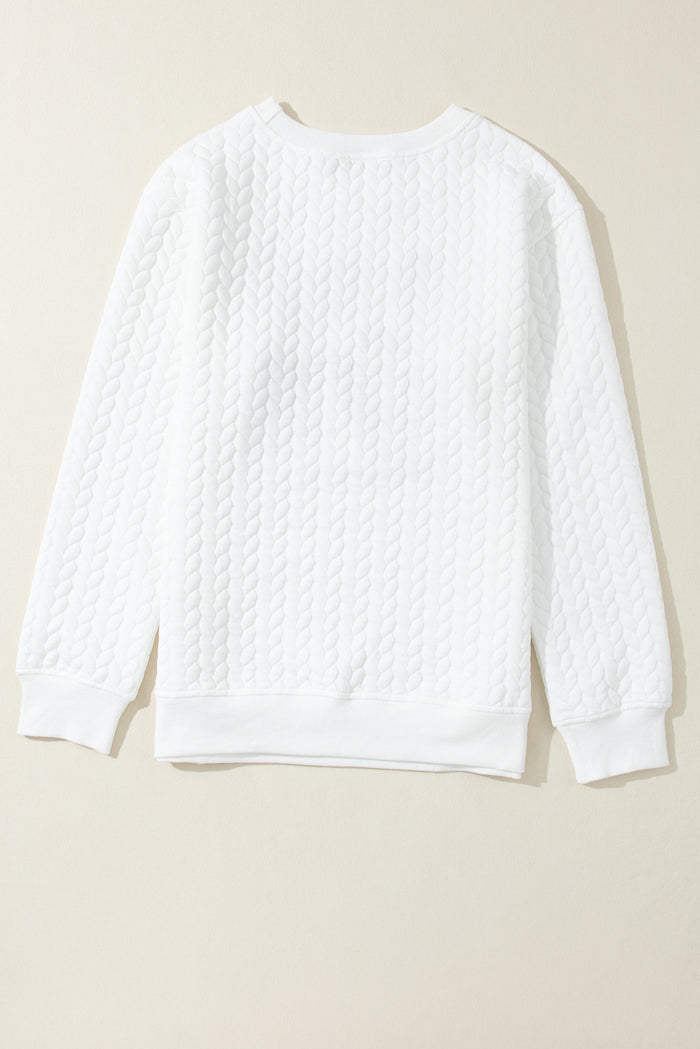 Sweat-shirt blanc en tricot torsadé brodé LOVE Chenille