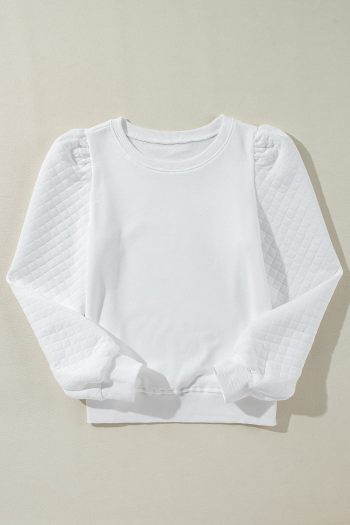 Sweat-shirt blanc uni à manches bouffantes et col rond