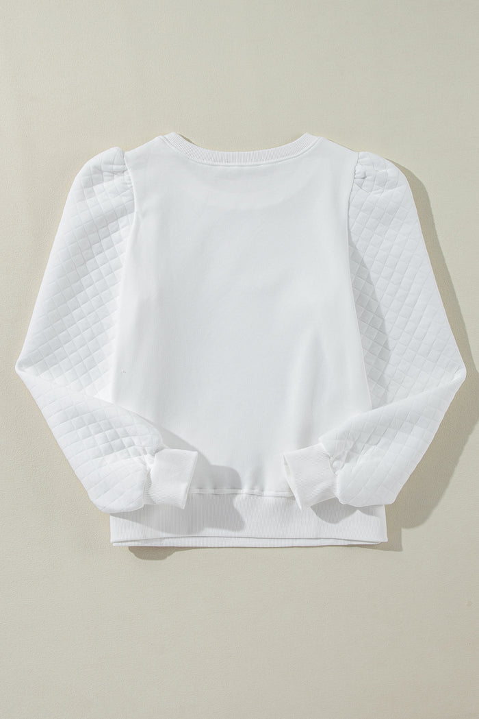 Sweat-shirt blanc uni à manches bouffantes et col rond