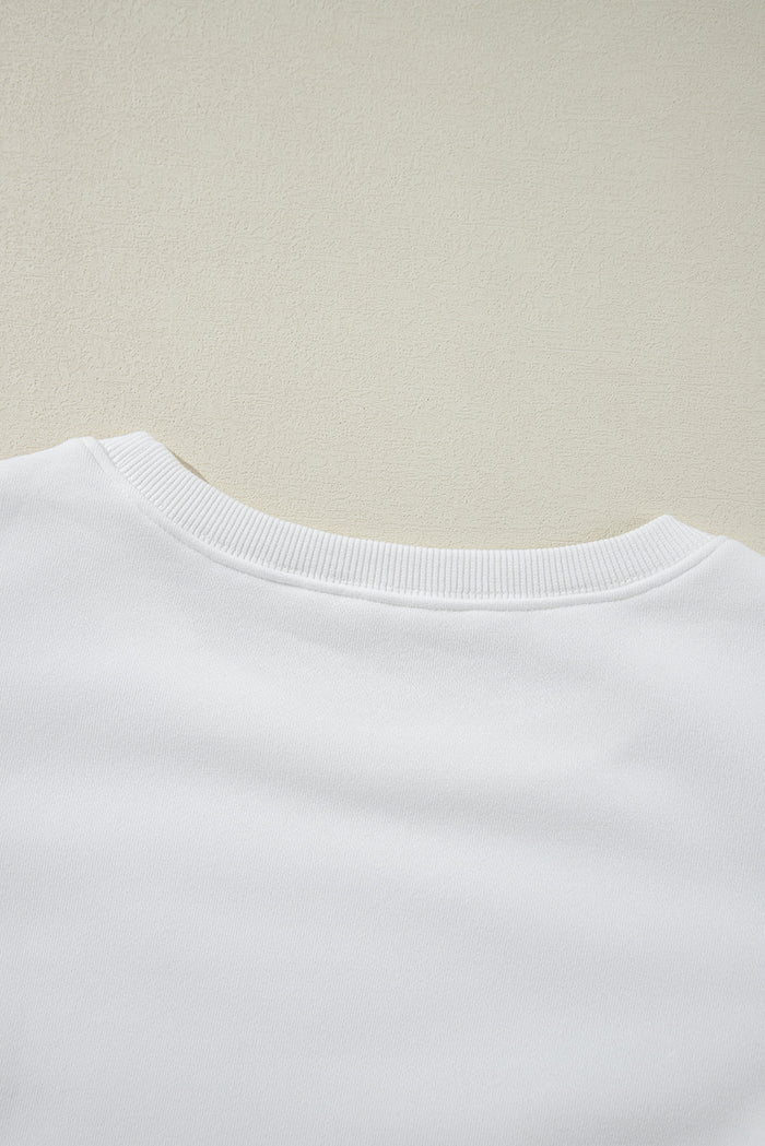 Sweat-shirt blanc uni à manches bouffantes et col rond
