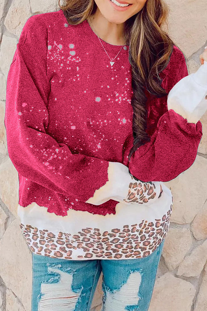 Sweat-shirt blanchi léopard rouge ardent
