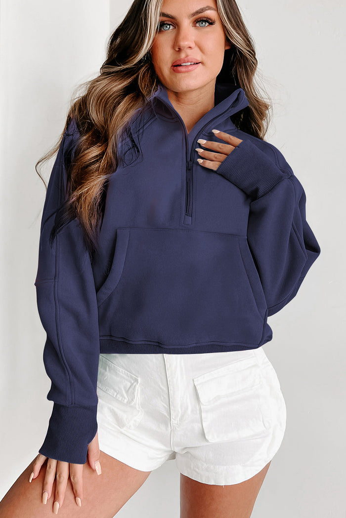 Sweat-shirt bleu marine à manches et col montant *