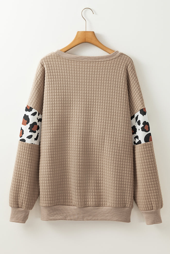 Sweat-shirt col rond matelassé léopard parchemin