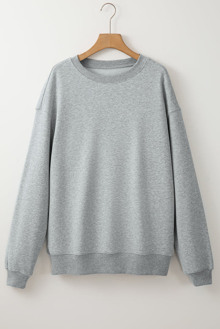 Sweat-shirt en polaire gris clair uni à col rond et ample