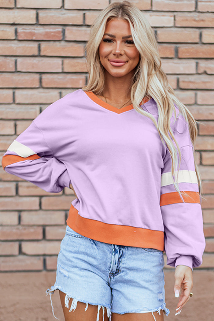 Sweat-shirt en tricot côtelé contrasté *